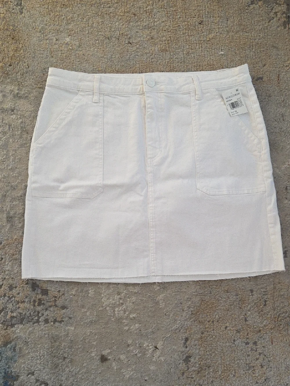 Kut from the Kloth White Denim Mini Skirt with Front Pockets